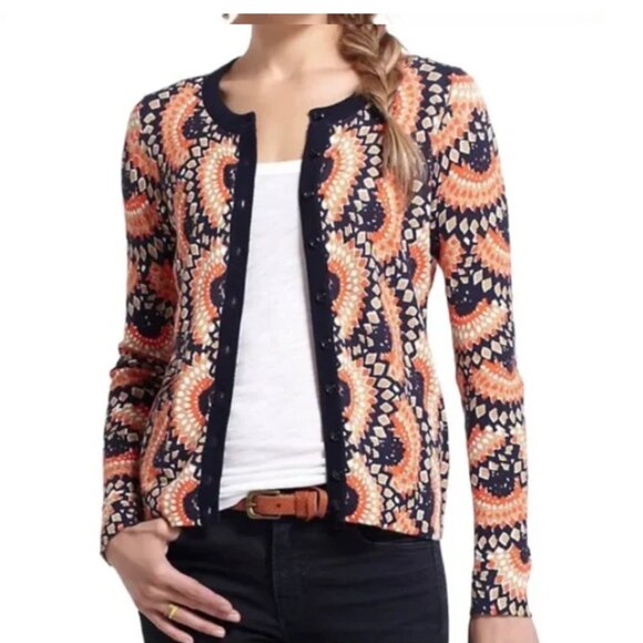 Anthropologie Tabitha Starburst Light Knit Cardigan in Navy/Orange Like-New - M - Picture 1 of 9